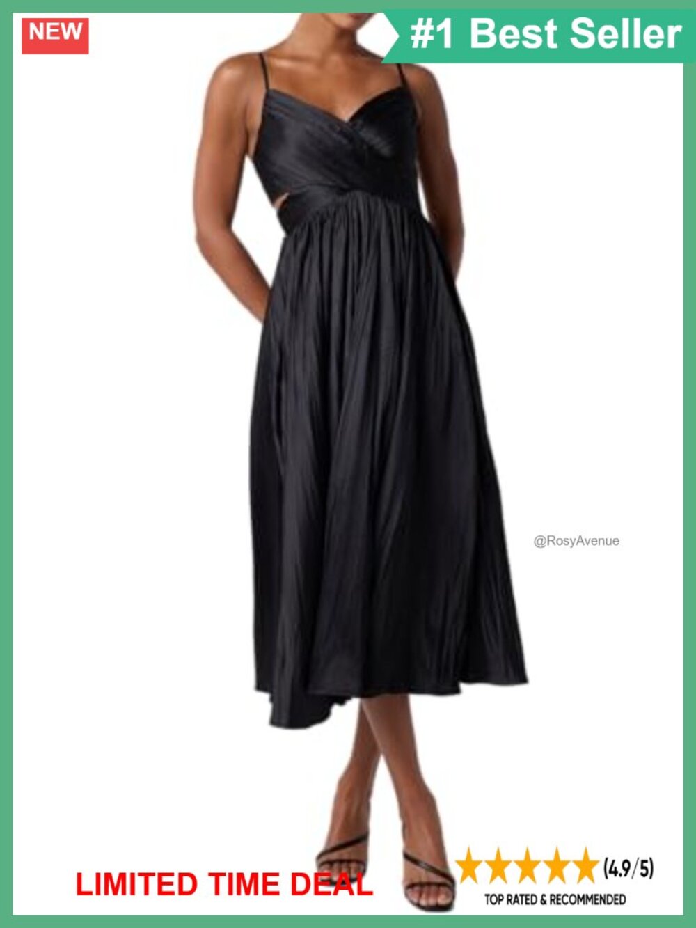 Satin Pleated V-Neck Cutout Midi Dress Cocktail Party
